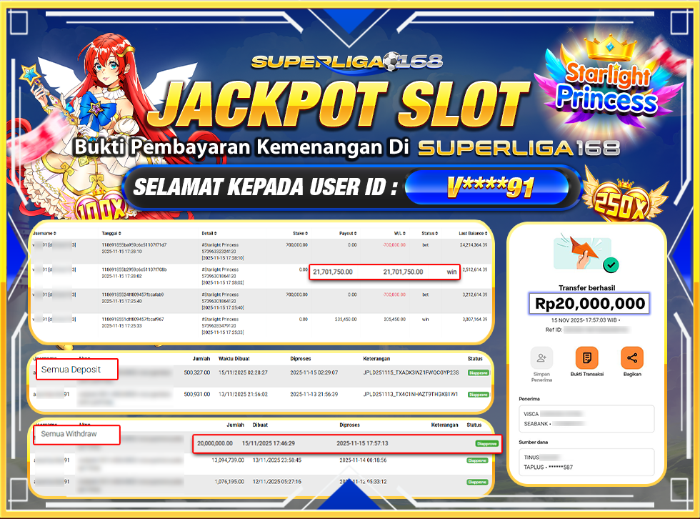 SUPERLIGA168 JACKPOT STARLIGHT PRINCESS Rp.20,000,000-LUNAS